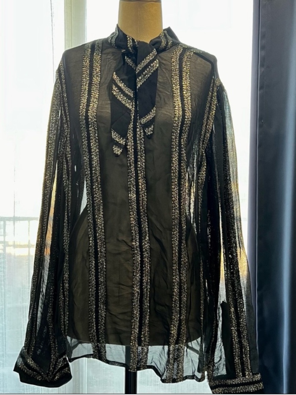 ASOS Sheer Black Shirt with Metallic Stripe Detail